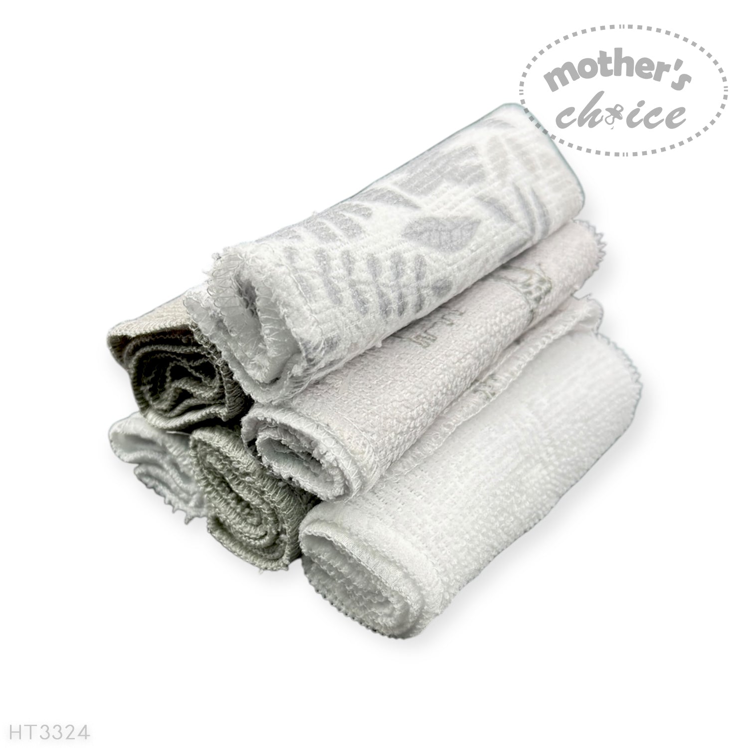 Mothers Choice 6 Pack Baby Washcloth Set - Grey Safari