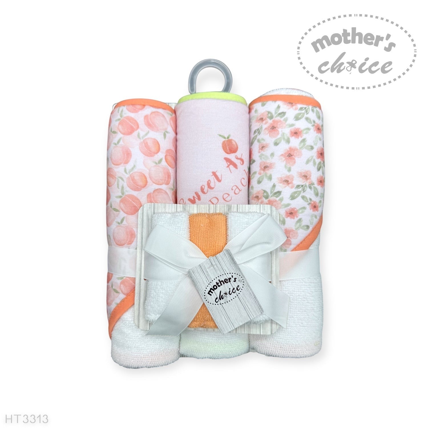 Mothers Choice  3 Piece Hooded Towels And 3 Piece Facecloths Sweet As A Peach