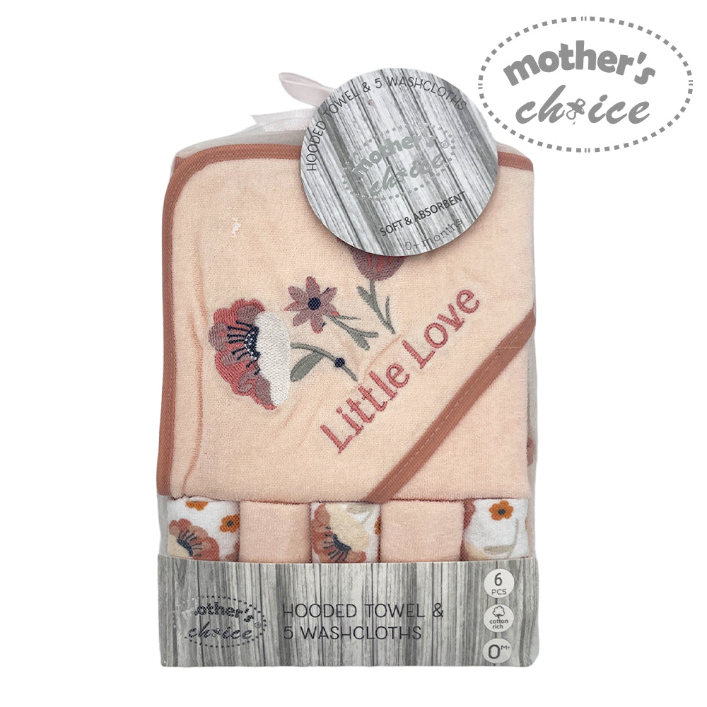 Mothers Choice  Baby Hooded Towel And 5 Piece Facecloth Set - Little Love