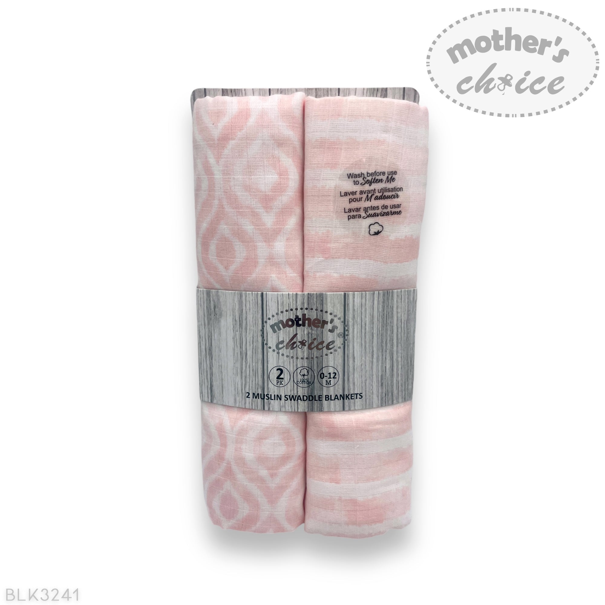 M/C 2 MUSLIN SWADDLE BLANKETS PINK