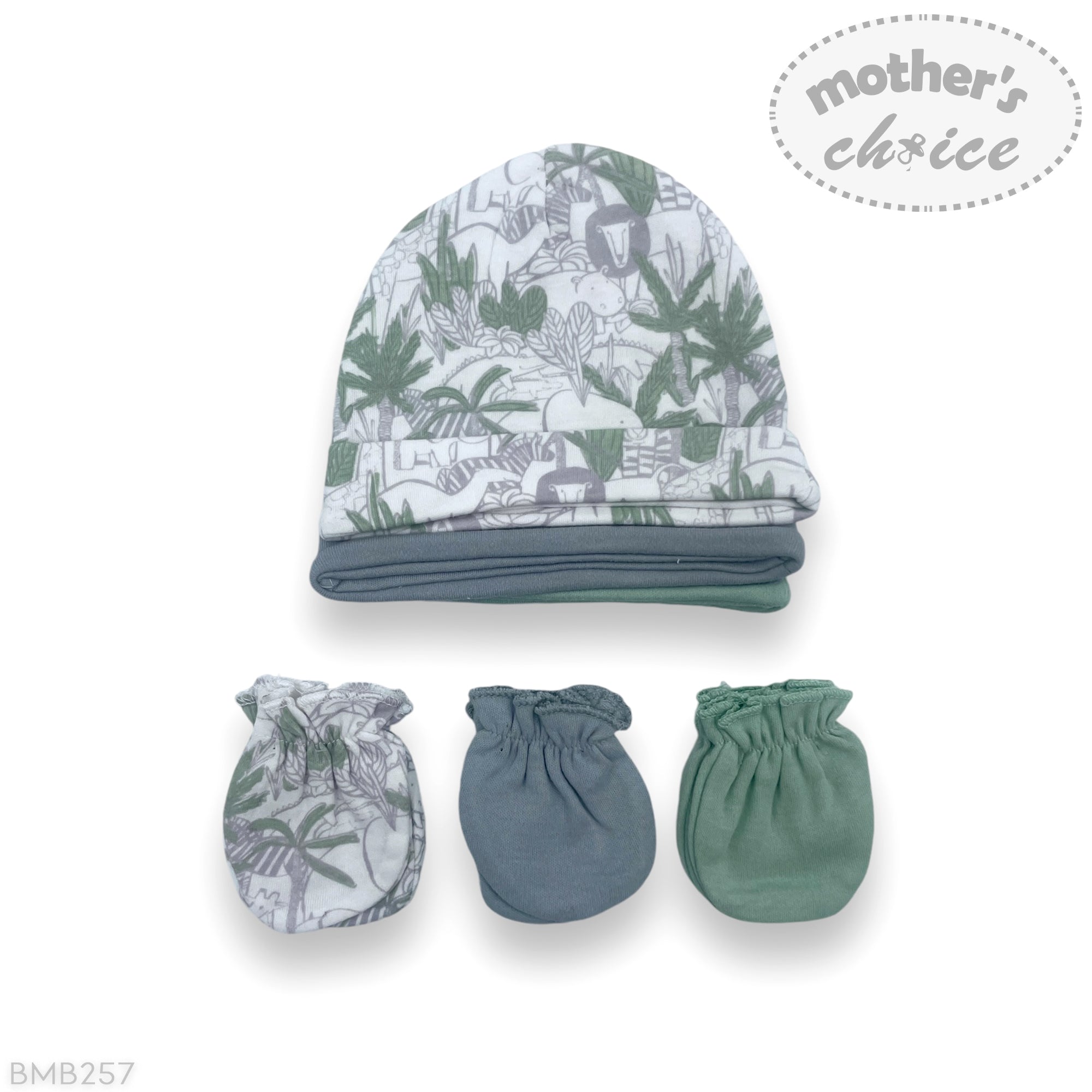M/C 6PK BEANIE HAT &amp;amp; MITTEN SET GREY/MINT