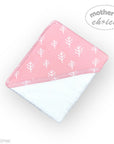 Pink baby blanket with white tree pattern on a white background, branded 'Mother's Choice'.