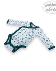 Baby onesie with long sleeves and printed design on a white background, featuring 'Mother's Choice' branding.