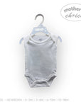 Gray baby bodysuit on a hanger with 'Mother's Choice' branding on a white background