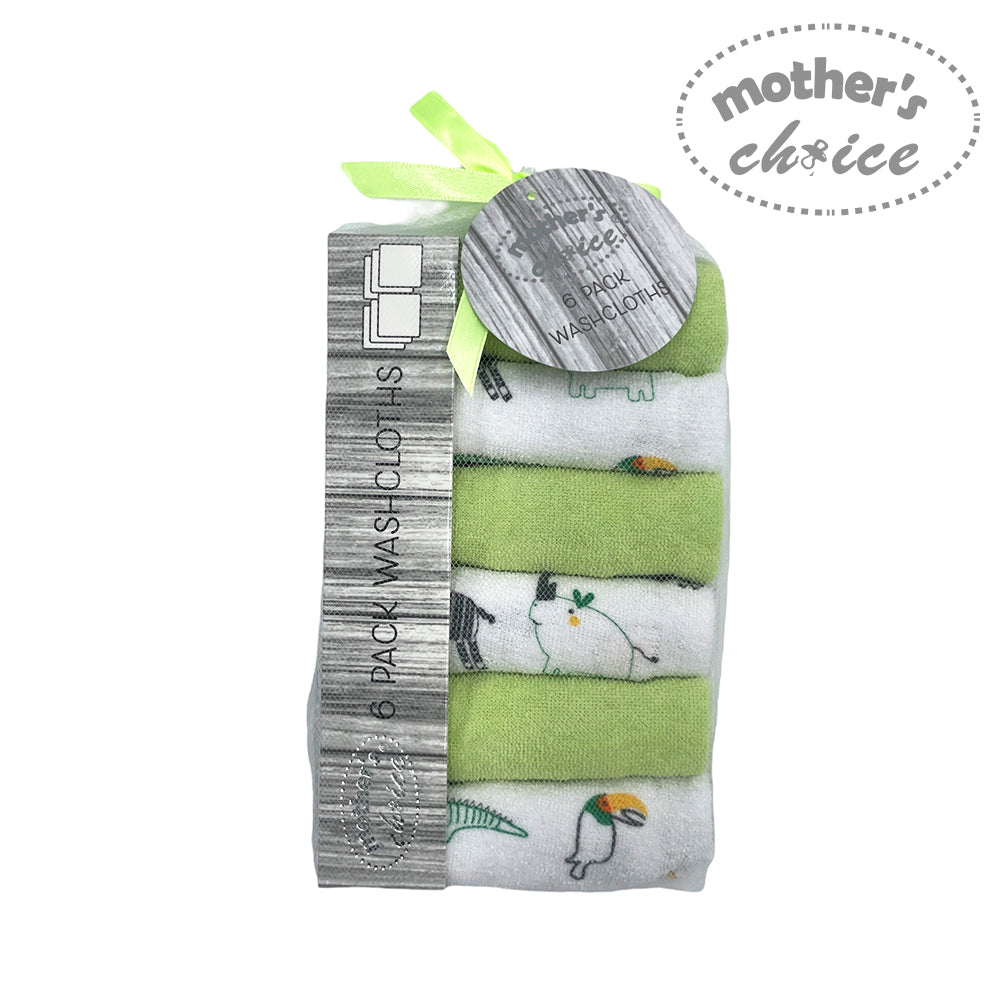 Mothers Choice  100% Cotton 6 Pack Washcloth - Animals
