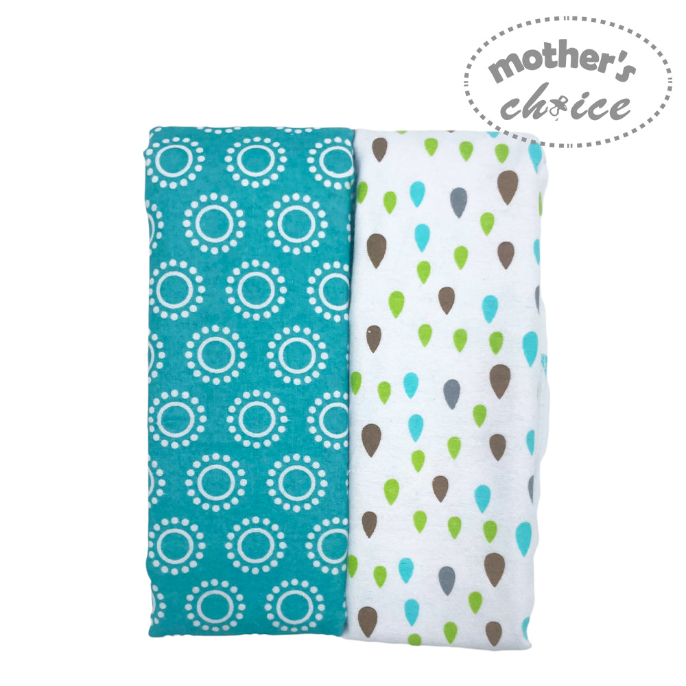 Two baby blankets with different patterns on a white background, branded 'Mother's Choice'.