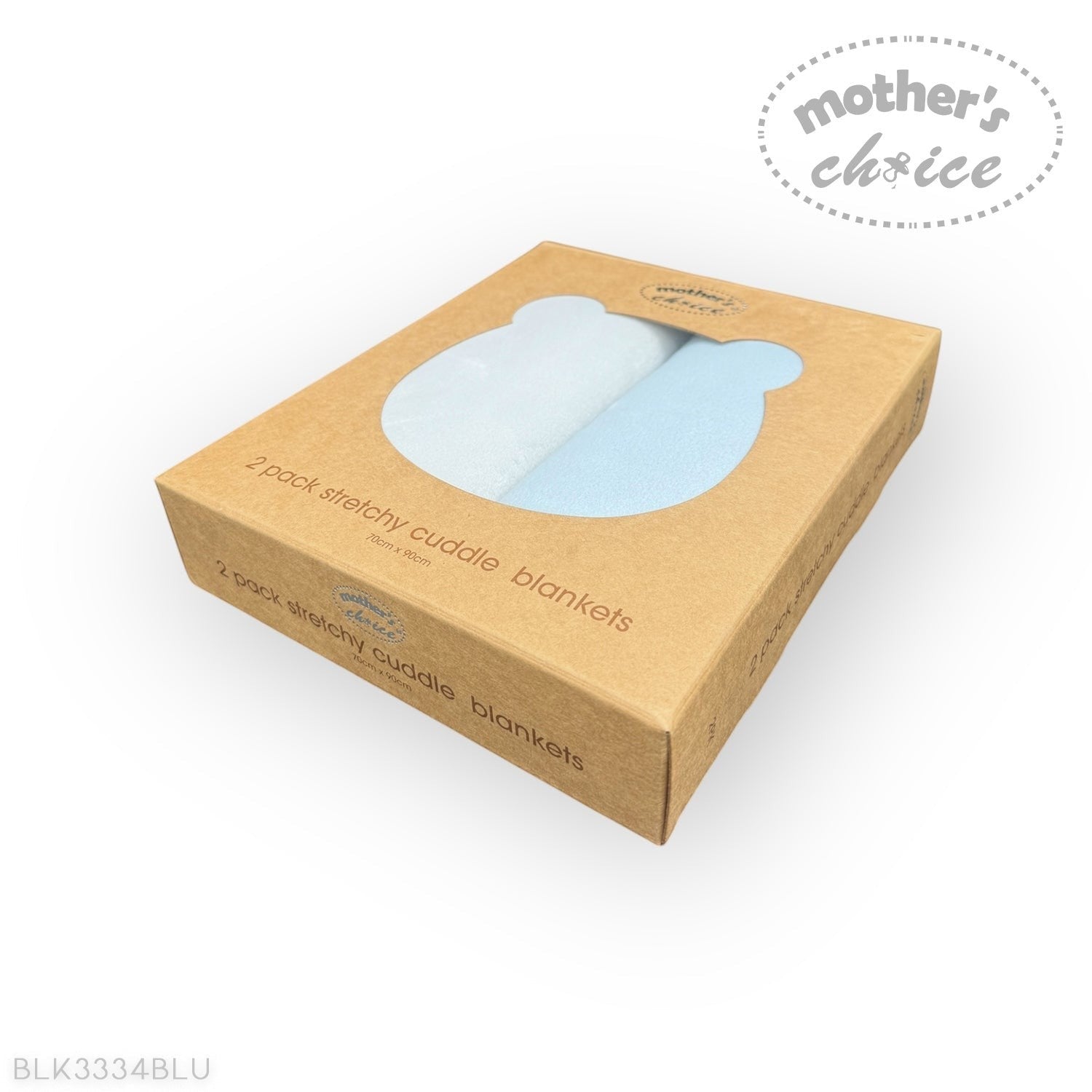 Box of stretchy cuddle blankets with 'mother's choice' branding on a white background
