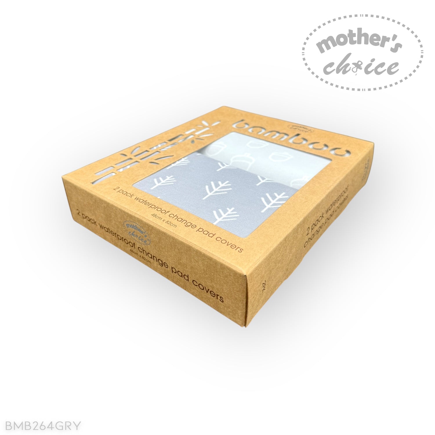 Box of bamboo change pad covers with 'Mother's Choice' branding on a white background