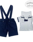 INF BOYS 2PC NAVY SAILOR DUNGAREE  SET 6-9M