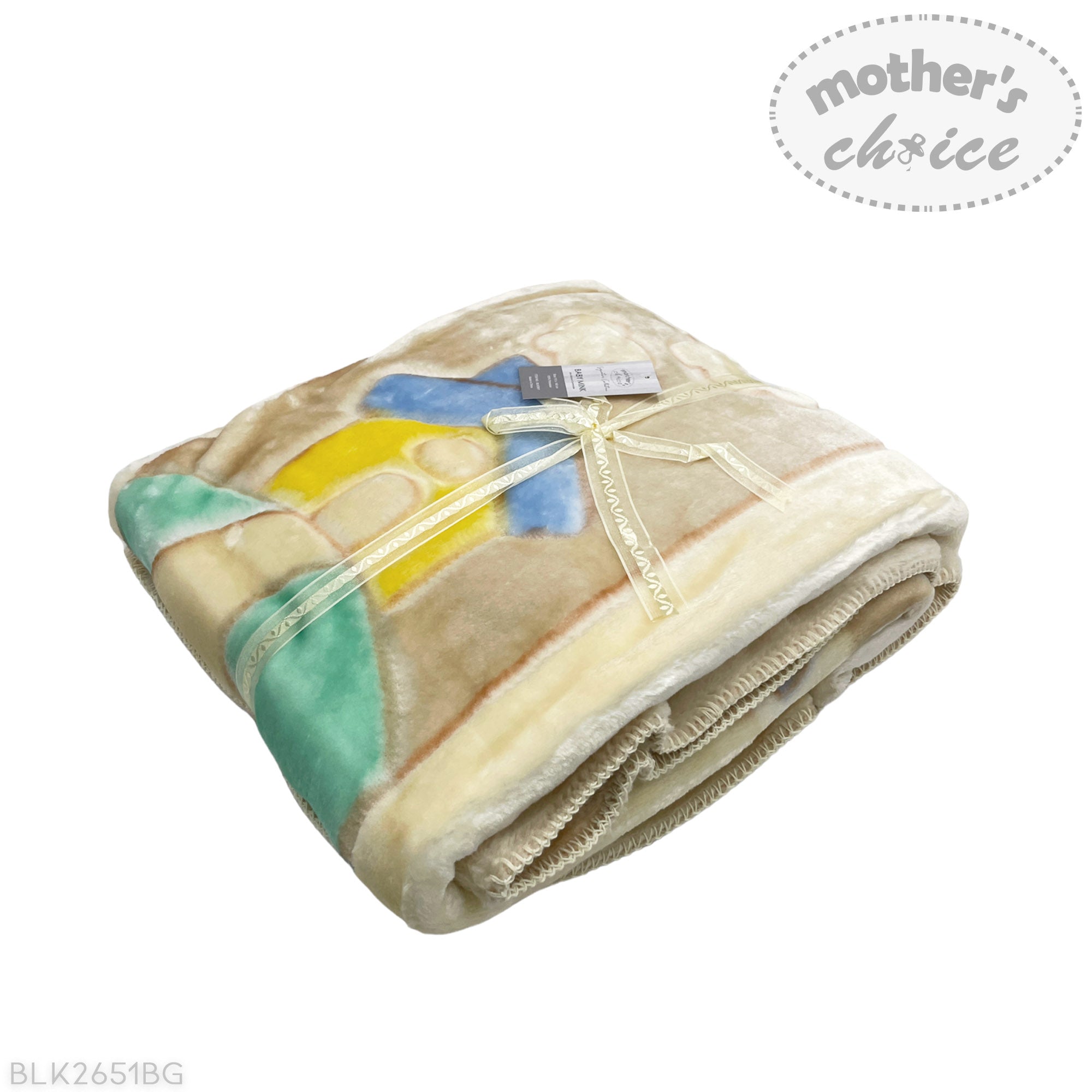 Folded blanket with cartoon character design on a white background, featuring 'Mother's Choice' branding.