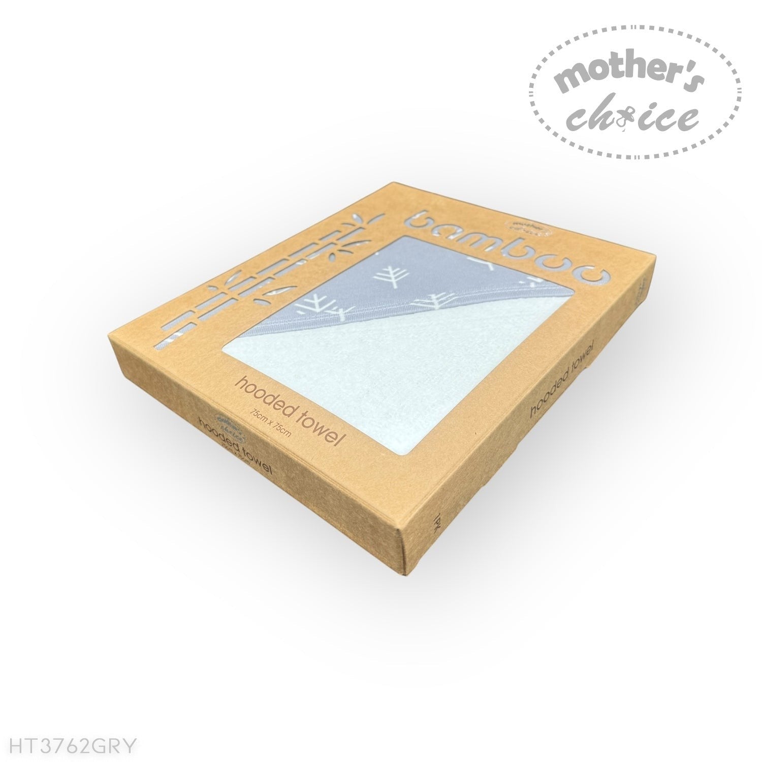 Bamboo hooded towel packaging with 'Mother's Choice' branding on a white background