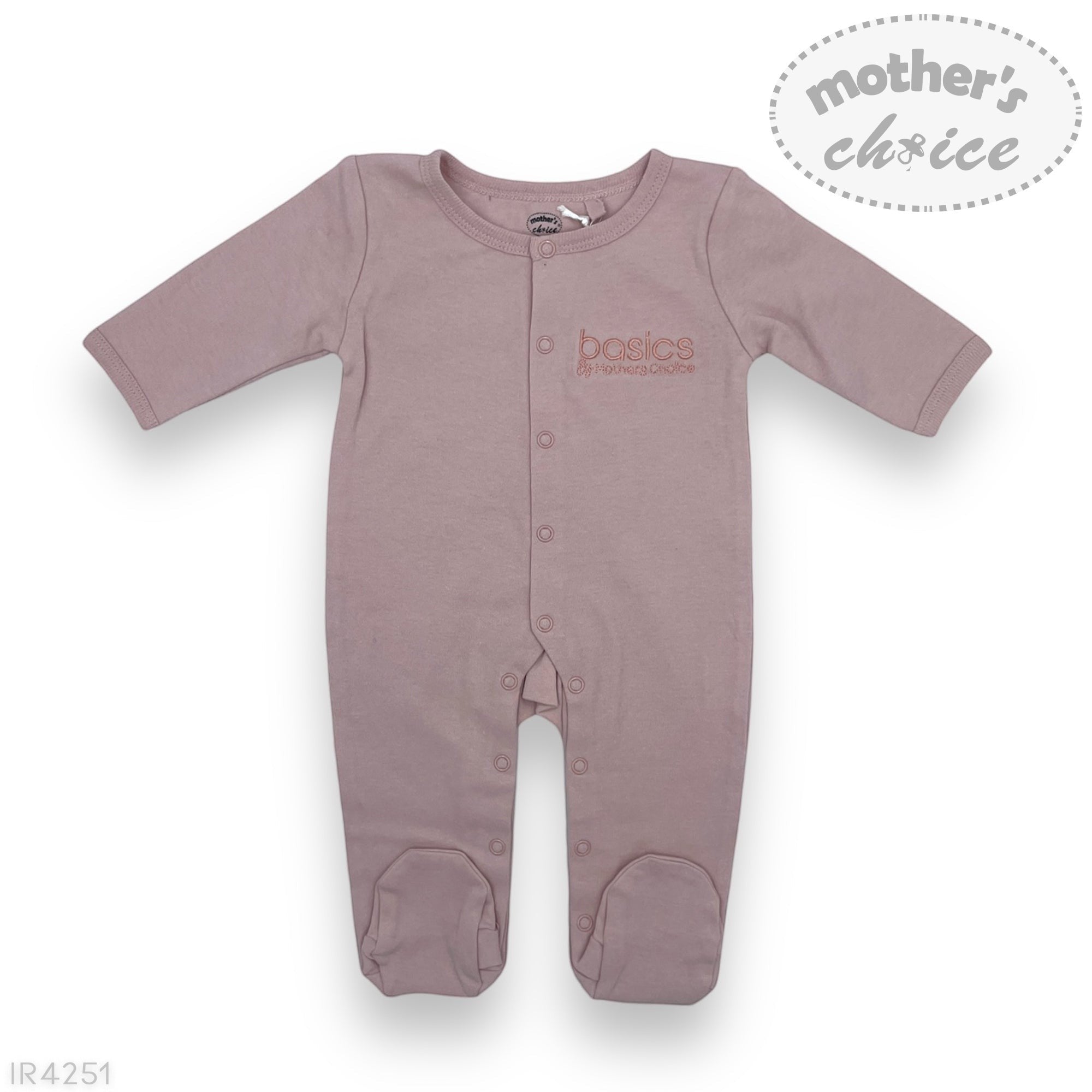 Purple baby onesie with 'mother's choice' branding on a white background