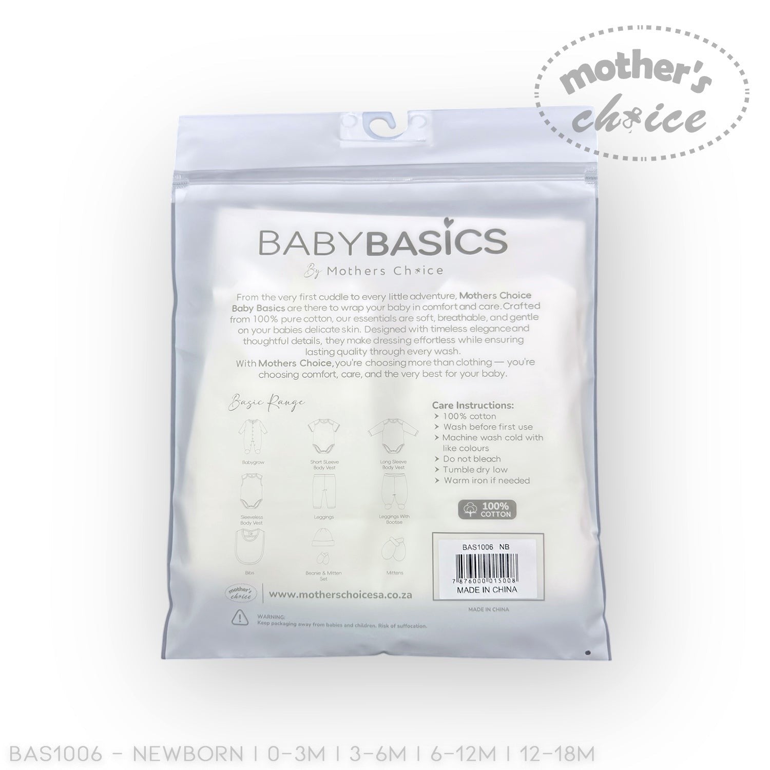 Baby basics packaging with 'Mother's Choice' branding on a white background