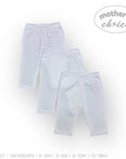 Two pairs of light blue baby leggings on a white background with 'Mother's Choice' branding.
