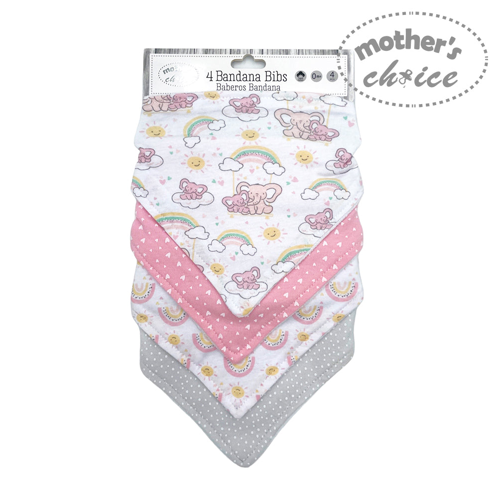 Mothers Choice  100% Cotton 4 Pack Bandana Bibs Elie/Rainbow
