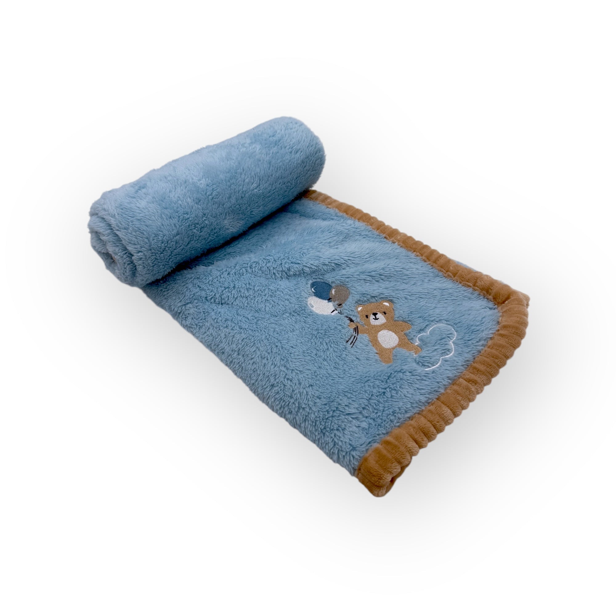 M/C SUPER SOFT CORAL FLEECE AND BINDING BLANKET BOY&#39;S BEAR