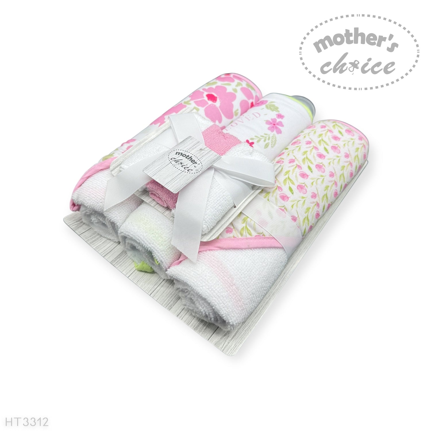 Mothers Choice Baby Hooded Towel &amp; Washcloth Set - So Loved Pink Roses