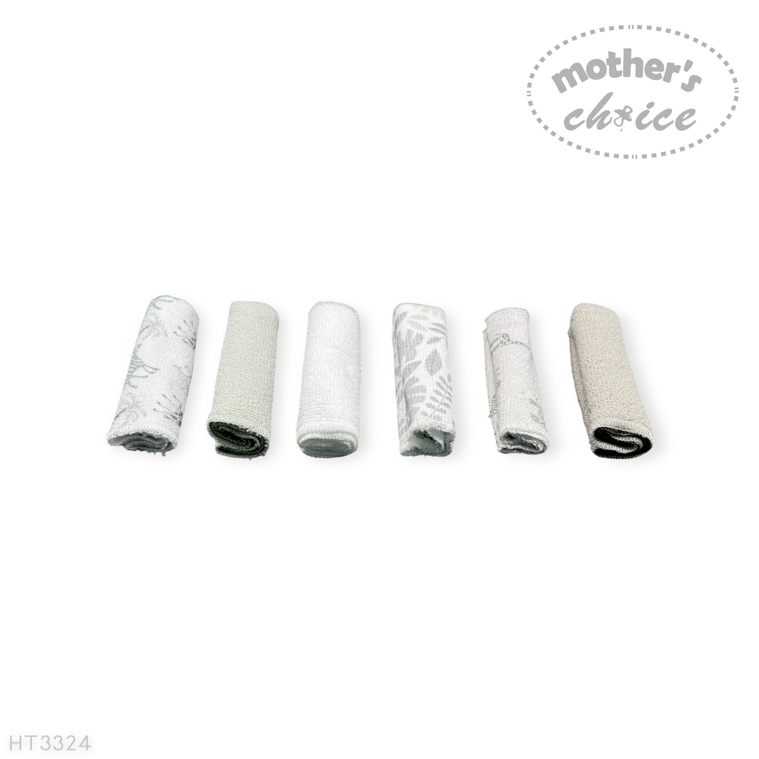 Mothers Choice 6 Pack Baby Washcloth Set - Grey Safari