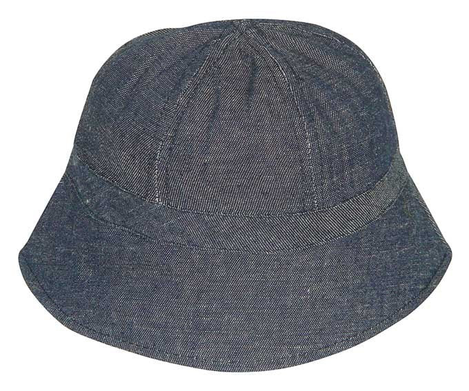 Blue denim bucket hat on a white background