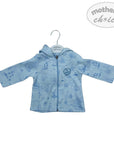 Blue children's jacket with a pattern on a white background, featuring 'Mother's Choice' branding.