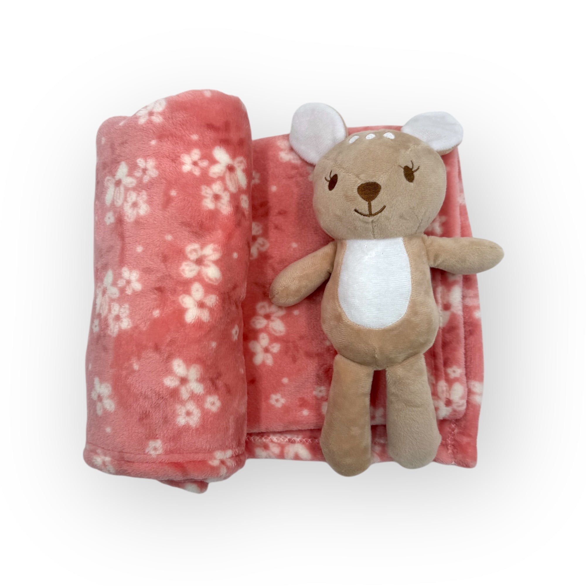 M/C PRINTED FLANNEL BLANKET WITH TOY SET GIRL&#39;S PINK REINDEER