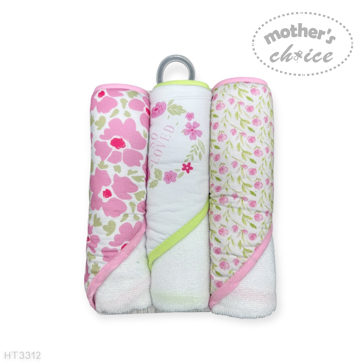 Mothers Choice Baby Hooded Towel &amp; Washcloth Set - So Loved Pink Roses