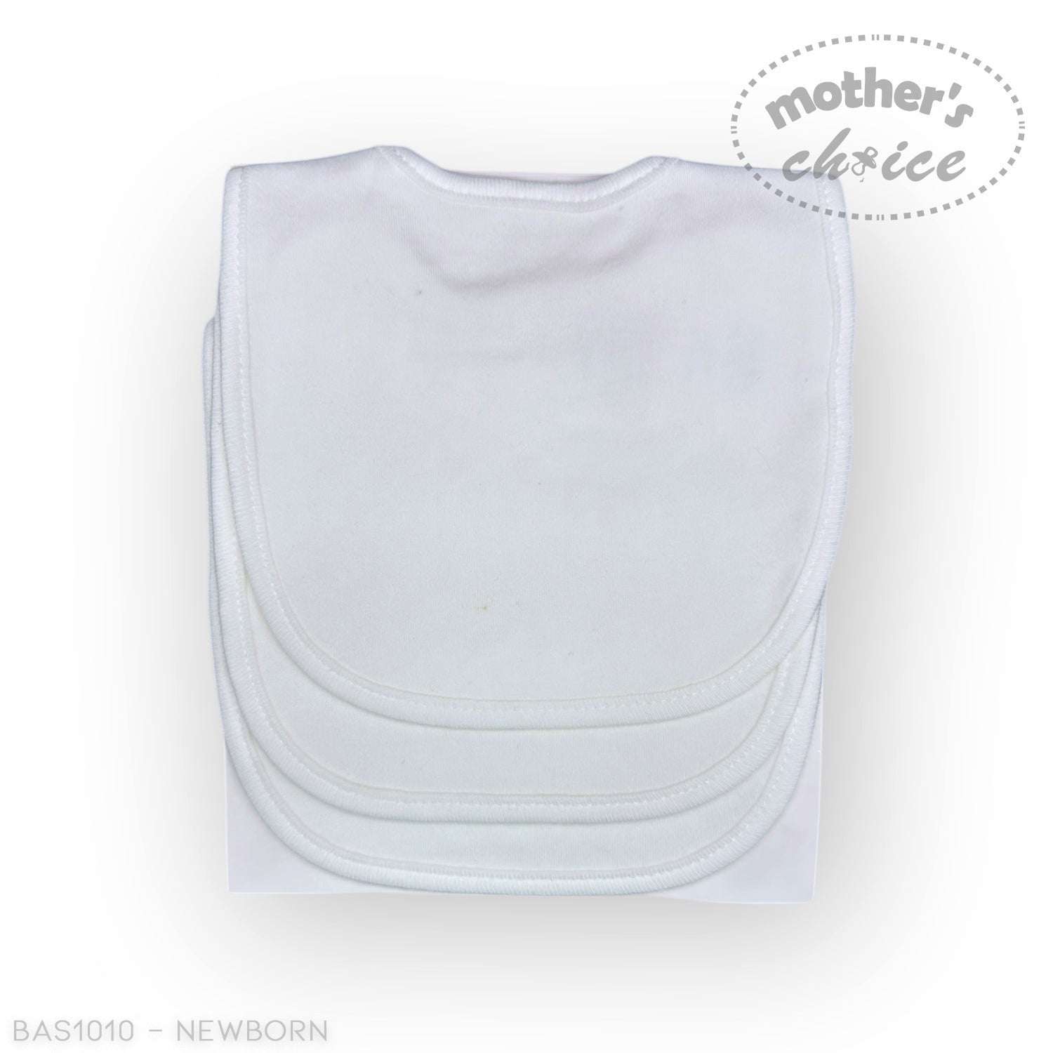 White baby bibs with 'Mother's Choice' branding on a white background
