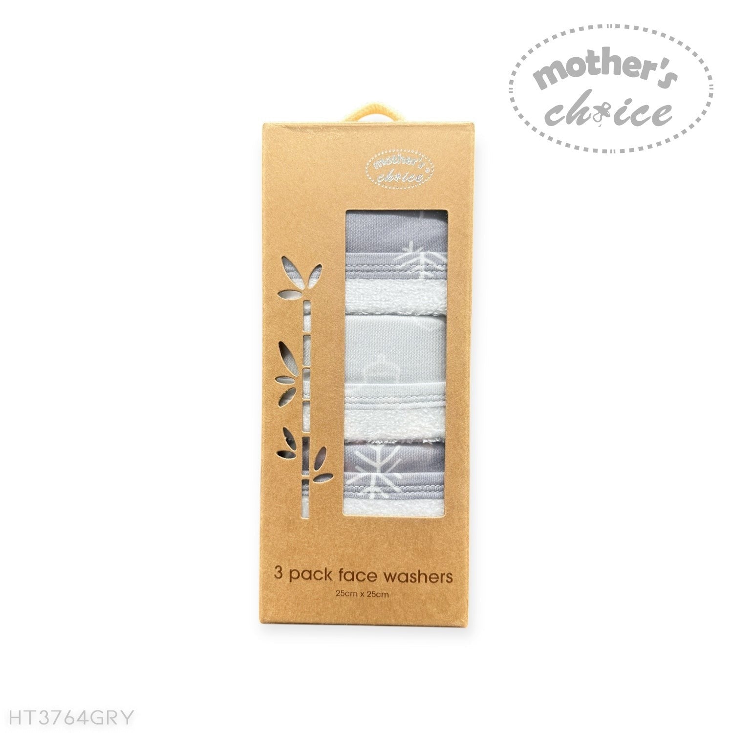 Packaging of 3 pack face washers with 'Mother's Choice' branding on a white background.