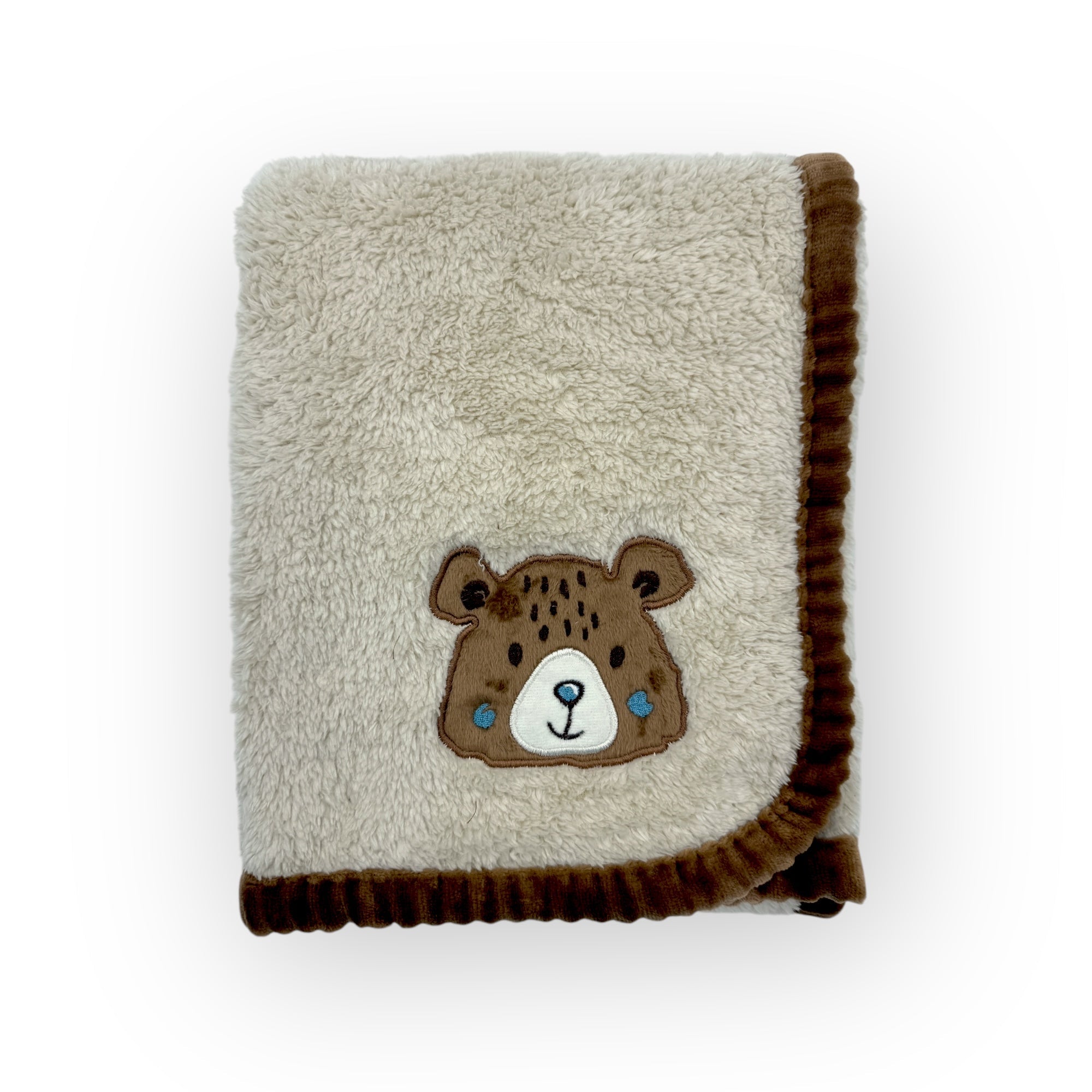 M/C SUPER SOFT CORAL FLEECE AND BINDING BLANKET NEUTRAL BEAR