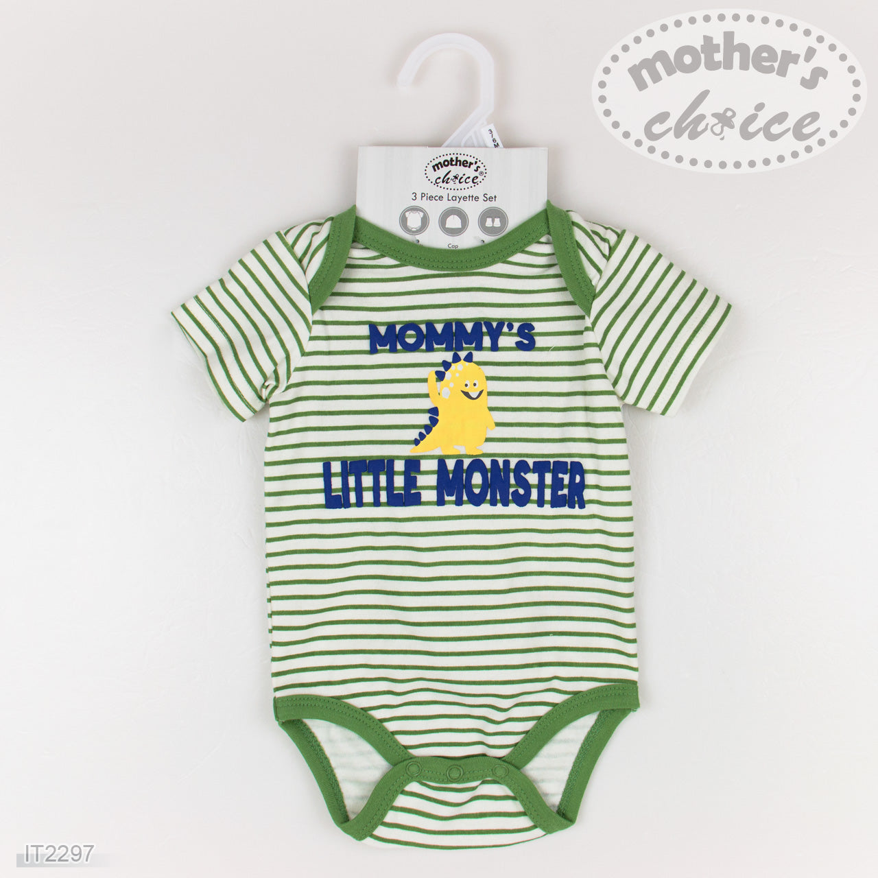 Mothers Choice Boy`S 3Piece Romper  Set `Mommys Little Monster`