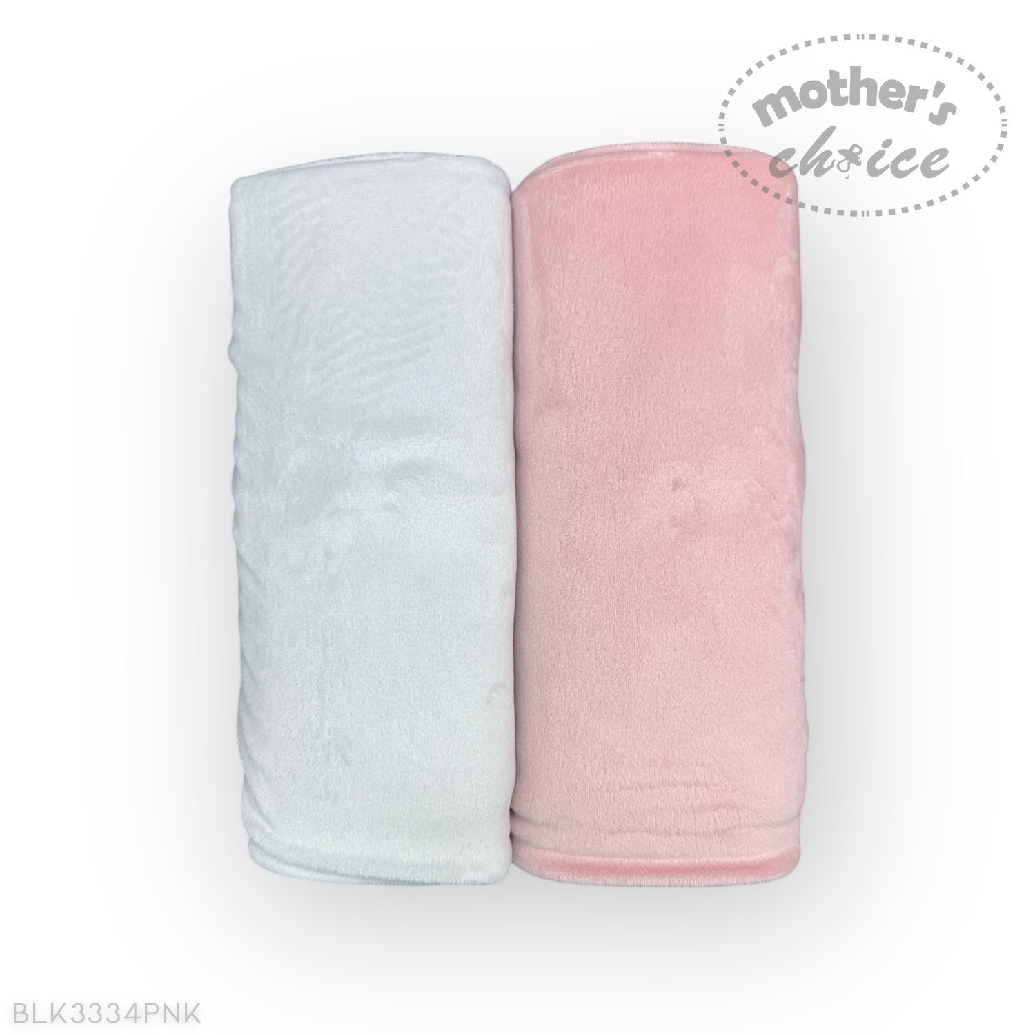 Two folded towels, one light blue and one pink, on a white background with 'Mother's Choice' branding.