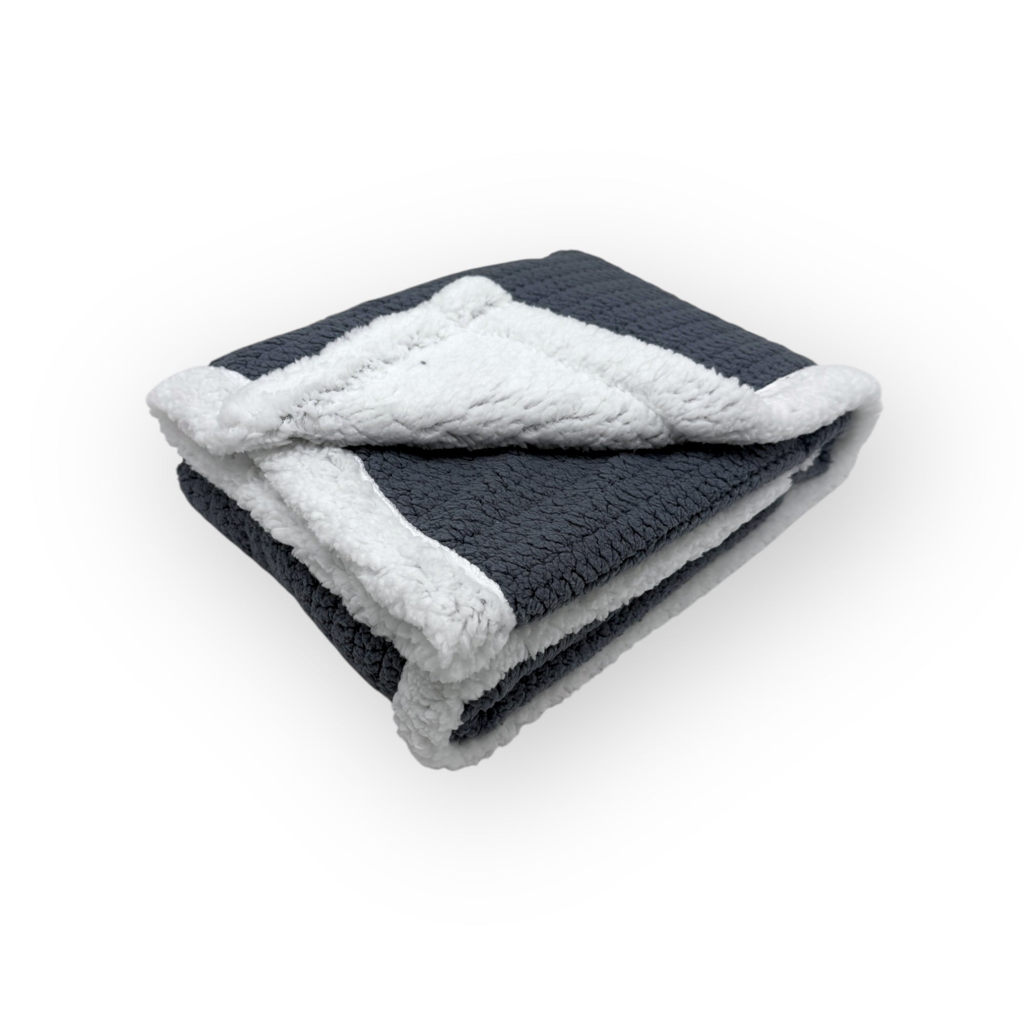 Folded gray and white blanket on a white background