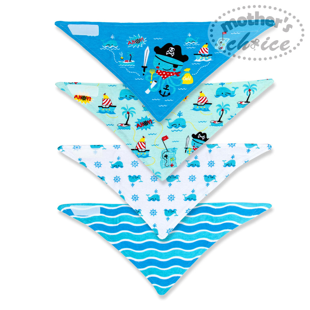 Mothers Choice Boys 4 Pack Bandana Bib `Pirate`