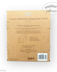Cardboard packaging for 2-pack waterproof change pad covers with 'Mother's Choice' branding.
