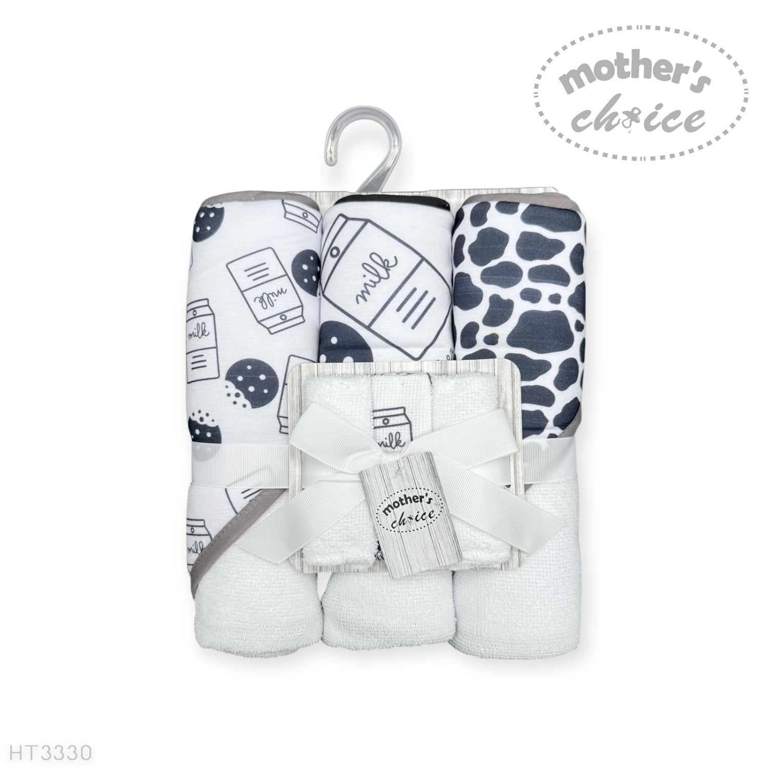 Mothers Choice Baby Hooded Towel &amp; Washcloth Set - Milk Bottle