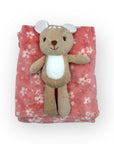 M/C PRINTED FLANNEL BLANKET WITH TOY SET GIRL'S PINK REINDEER
