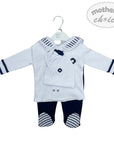 Baby outfit with jacket and pants on a hanger, branded 'Mother's Choice'.