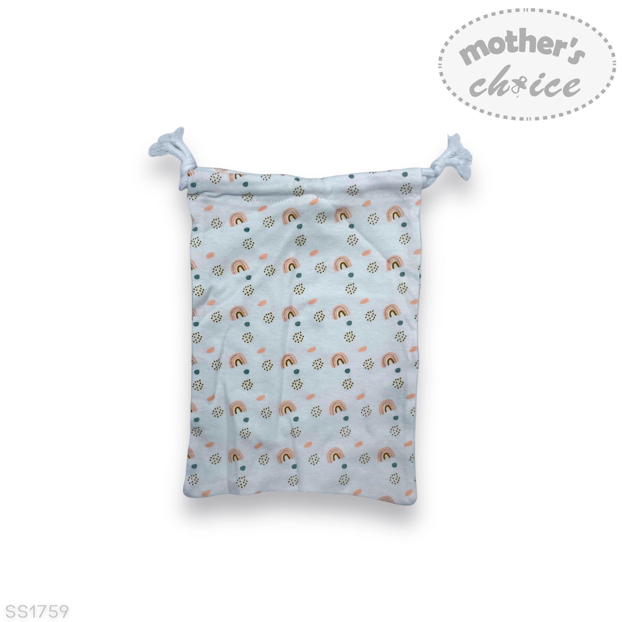 Baby comfort blanket with rainbow pattern on a white background, branded 'Mother's Choice'.