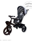 Black and grey baby tricycle with canopy on a white background, featuring 'Mother's Choice' branding.