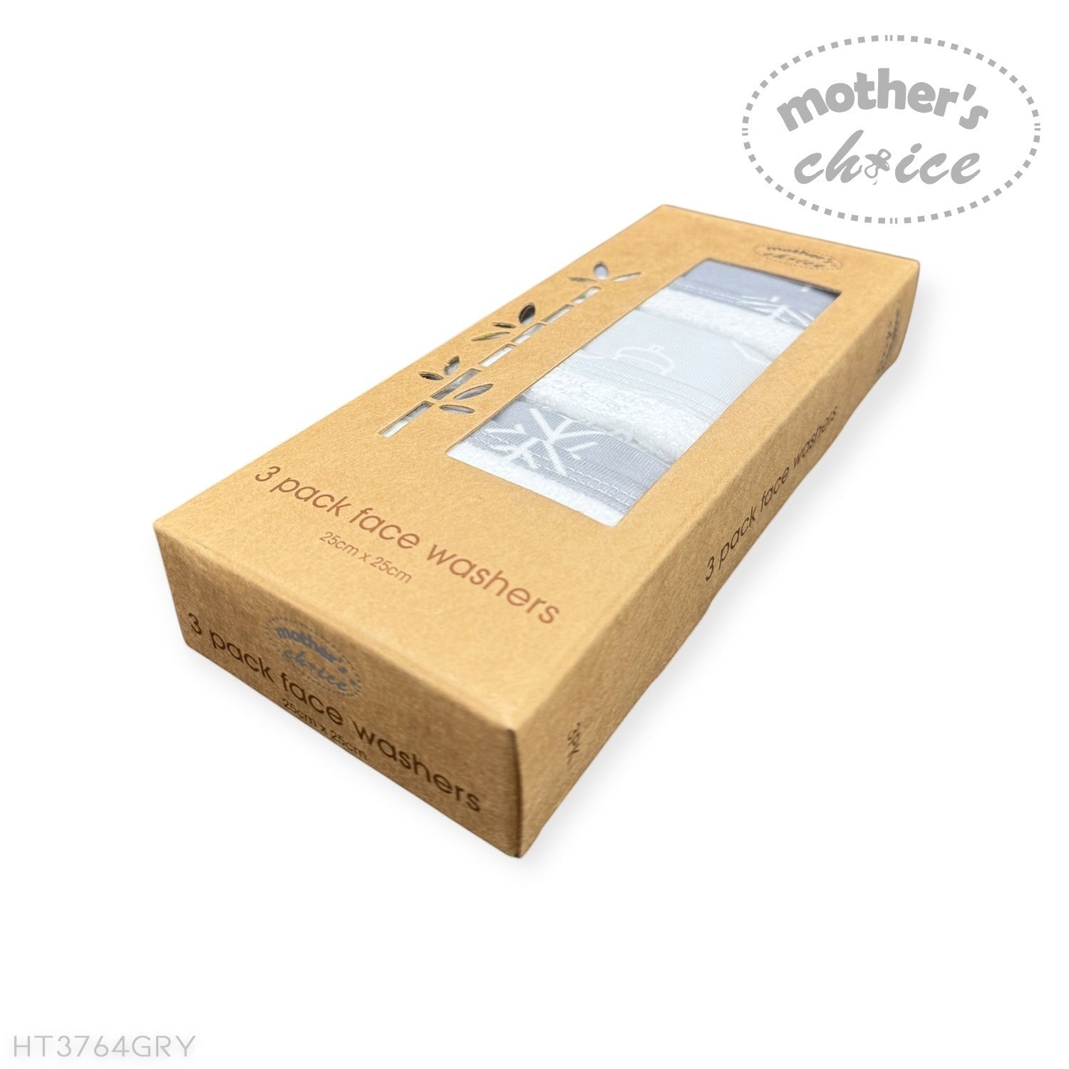 Kraft paper packaging for 3-pack of lace washers with 'mother's choice' branding.