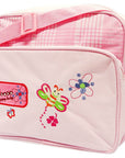 Pink children's bag with butterfly design on a white background