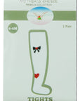 Box of Mother's Choice tights with a design of a boot, bow, and heart on a white background.