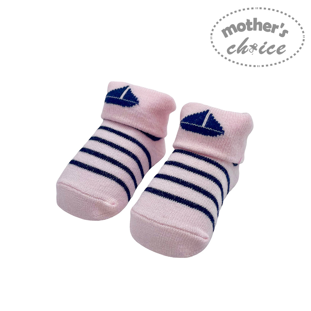 Mothers Choice  Fancy Box Socks `Girls Pink/Navy Boat`