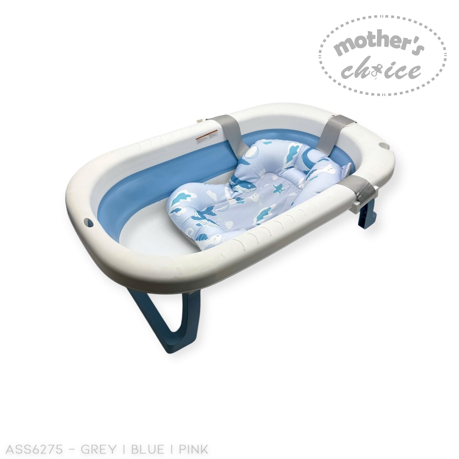 Mothers Choice Foldable Baby Bath Tub with Pillow &amp; Built-in Thermometer