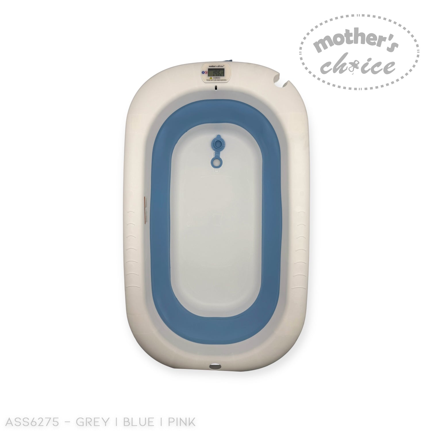 Mothers Choice Foldable Baby Bath Tub with Pillow &amp; Built-in Thermometer