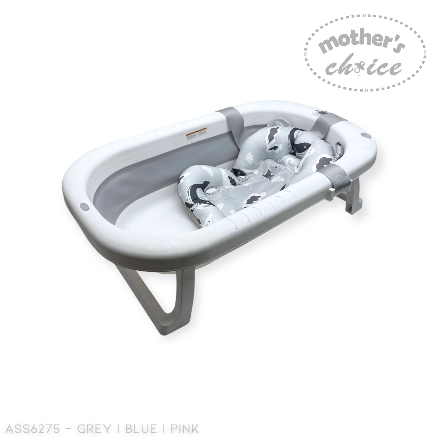 Mothers Choice Foldable Baby Bath Tub with Pillow &amp; Built-in Thermometer