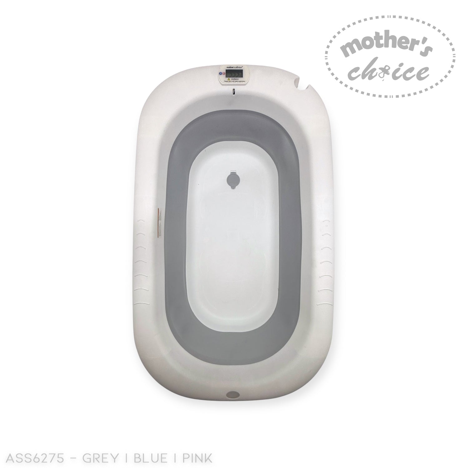 Mothers Choice Foldable Baby Bath Tub with Pillow &amp; Built-in Thermometer
