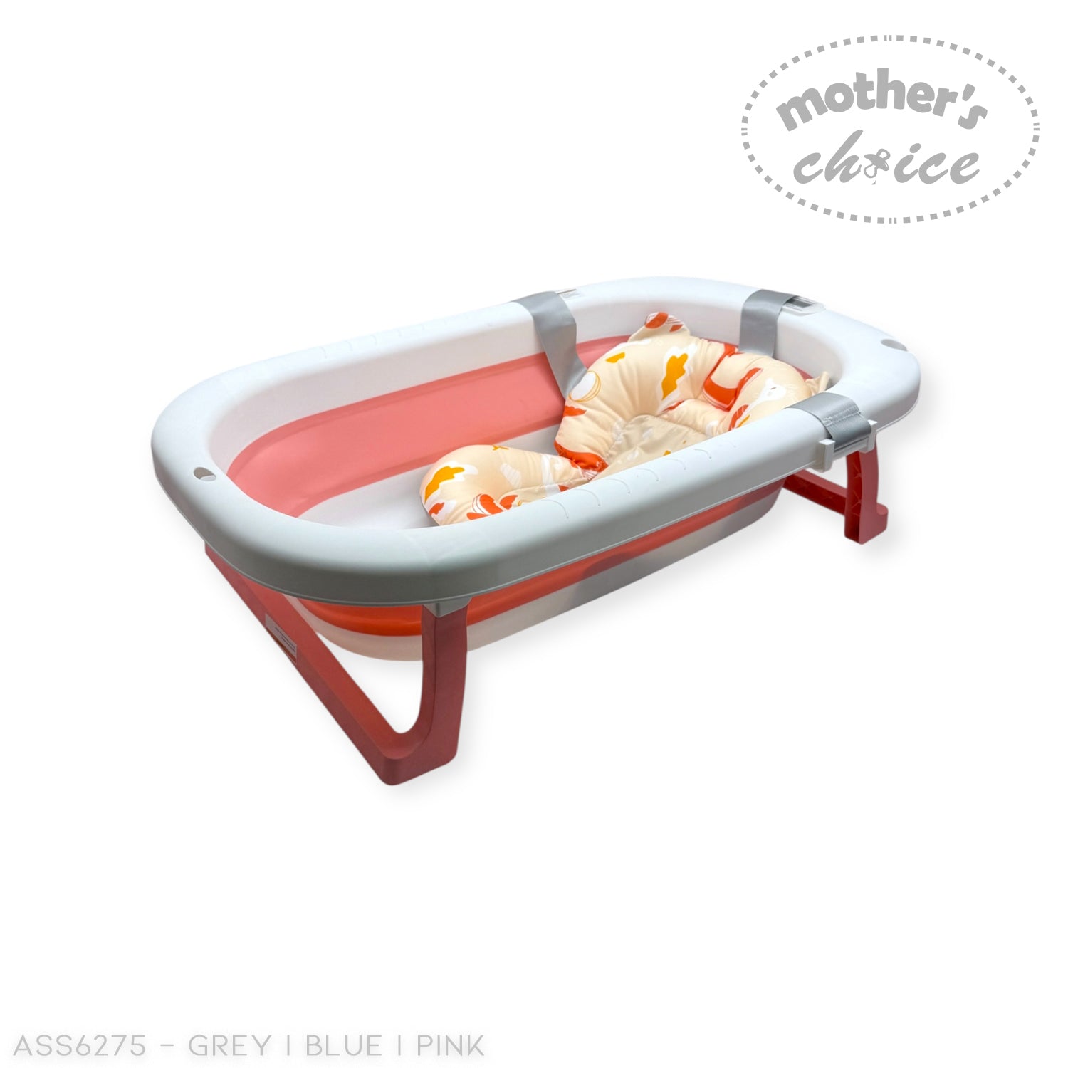 Mothers Choice Foldable Baby Bath Tub with Pillow &amp; Built-in Thermometer