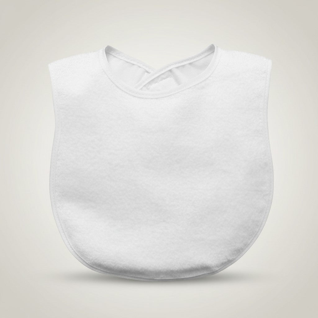 White bib on a light gray background