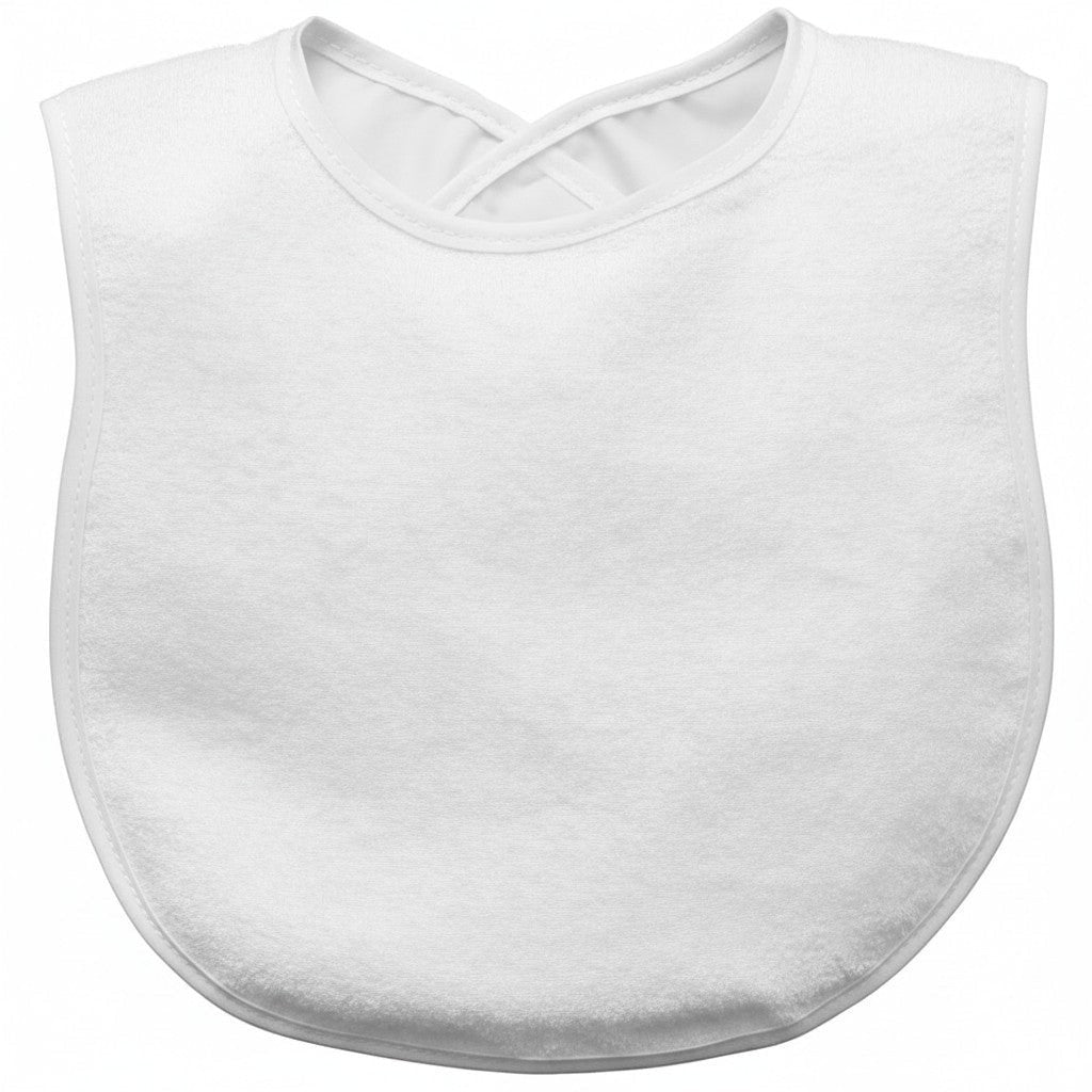 White bib on a white background